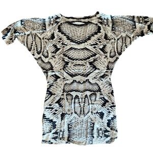 100% Silk Kimono Sleeve Drawstring Waist Blouson Tunic Cobra Snakeskin